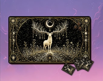 MTG Playmat - Celestial Deer Skull Custom Tcg Playmat: 3mm, 24"×14”,  Zone &Seam Options