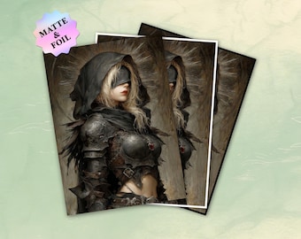 MTG Card Sleeves- Blindfolded Ashen Valkyrie Art Sleeves. Border & Finishes Options, Standard Size.