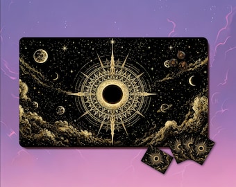 MTG Playmat - Gilded Eclipse Custom TCG Mat, 24"×14”/31"×15.5“,  Zone/Seam