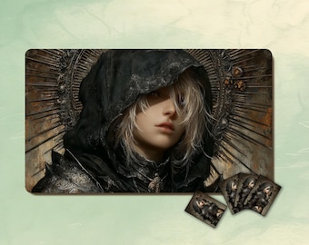MTG Playmat- Blindfolded Ashen Valkyrie Playmat: 3mm, 24"×14”,  Zone &Seam Options