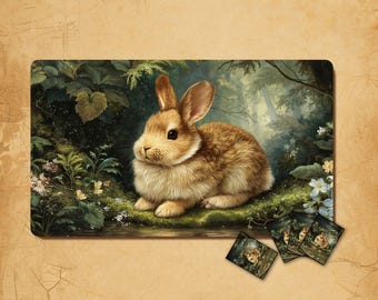 Tappetino da gioco MTG - Coniglio dipinto ad olio in stile retrò: 3 mm, 24"×14", opzioni di zona e cucitura
