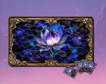 MTG Playmat - Stained Glass Purple Lotus Custom TCG Mat, 24"×14”/31"×15.5“inch