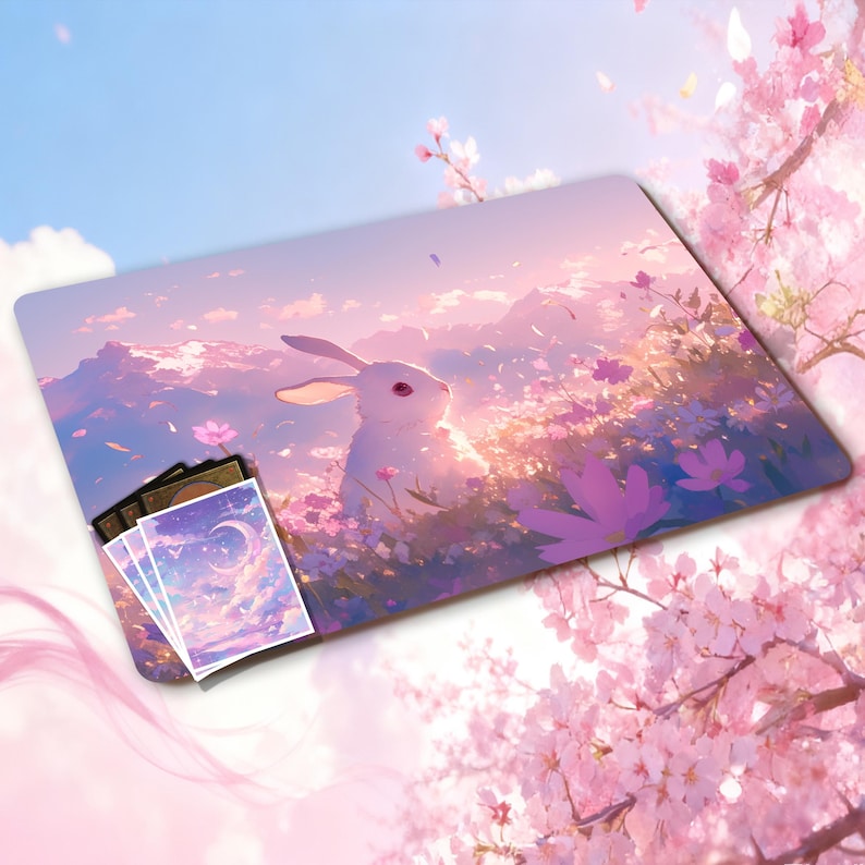 Pink Rabbit Mat MTG Playmat-white Bunny Girly Lorcana Playmat: 3mm, 24
