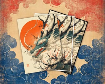 MTG Kartenhüllen, Ukiyo-e-Drache TKG Kartenhüllen, Randoptionen, Standardgröße, matt / Folie.
