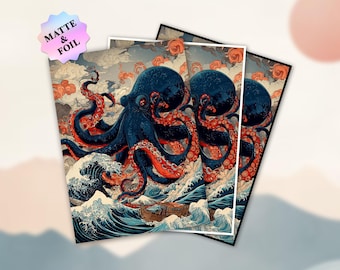 MTG Card Sleeves- Cthulhu Octopus Art Sleeves. Border & Finishes Options, Standard Size.