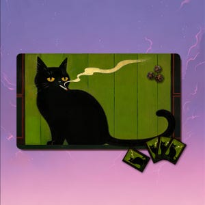 Tapete de jogo MTG - Tapete personalizado TCG com gato preto engraçado, 61 x 35,5 cm/79 x 39,5 cm, Zona/Emenda