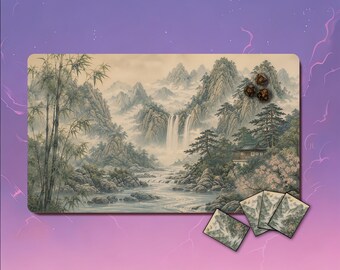 Tappetino da gioco MTG - Ink Landscape Tappetino TCG personalizzato con zone, 24"×14"/31"×15,5" pollici