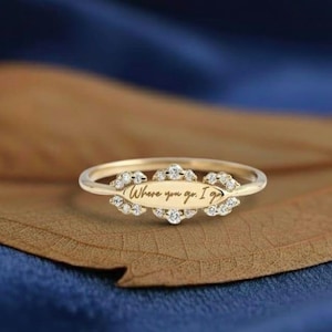 Engraved Custom Name or Date Moissanite Ring Personalized Ring 14K Gold Promise Dainty Ring Stacking Ring Anniversary Gift For Her 925 Silve