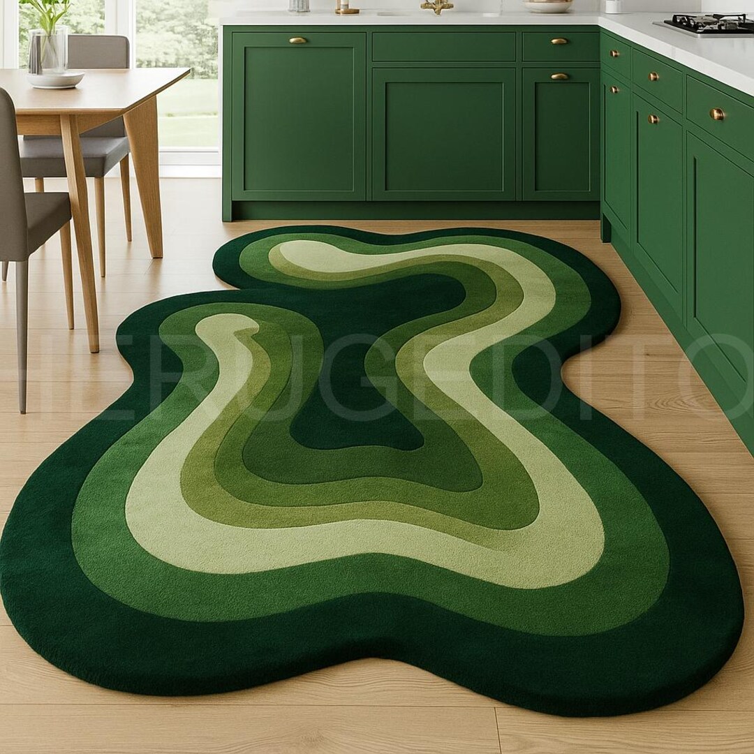 Green Retro Wave Rug – Abstract Layered Carpet, Modern Floor Decor - Etsy