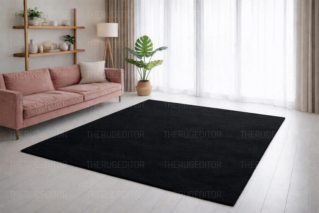 Handmade Solid Black Area Rug – Minimalist Living Room Carpet - Etsy
