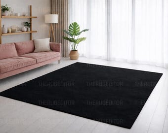 Handmade Solid Black Area Rug – Minimalist Living Room Carpet