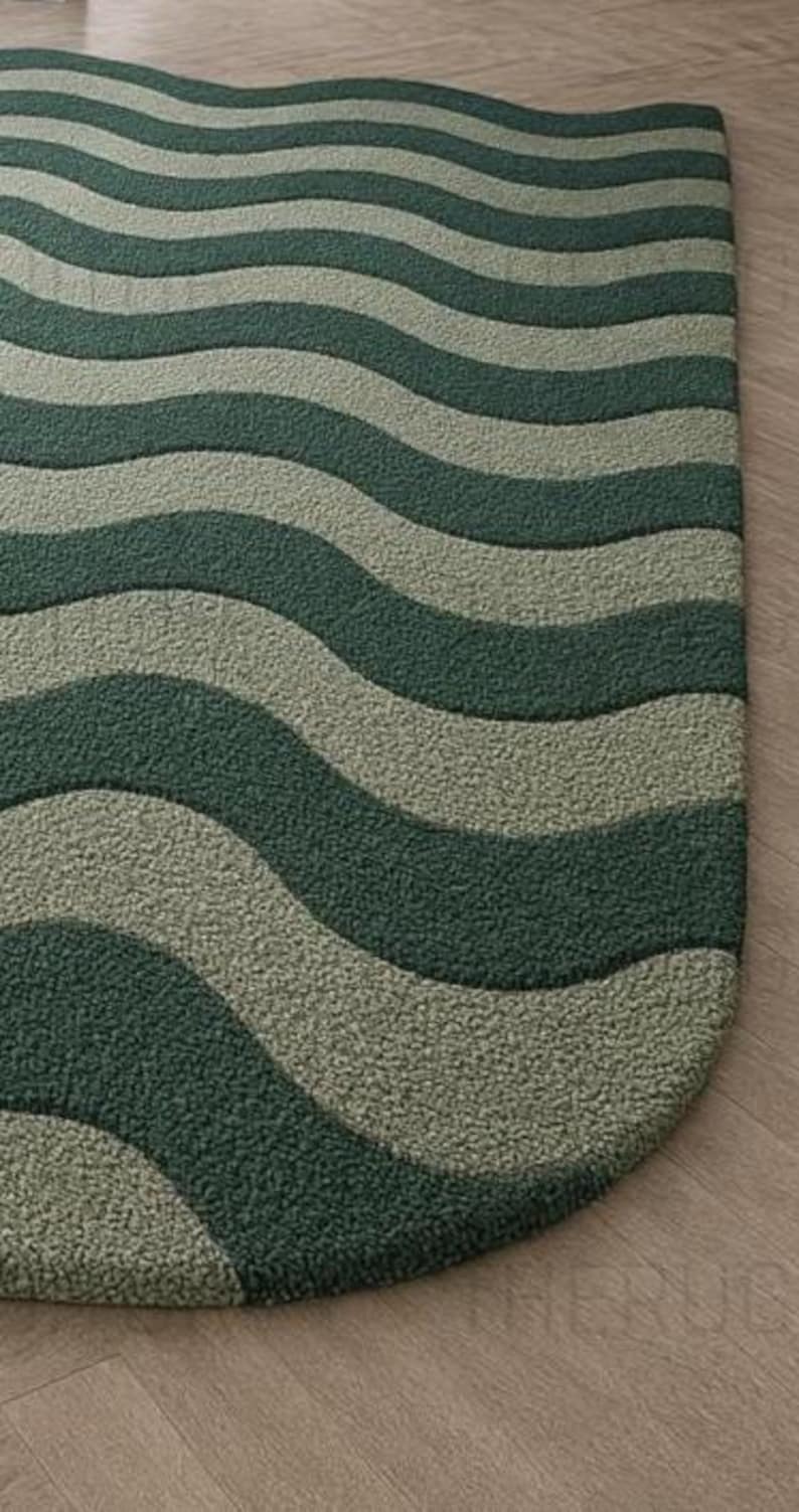 Green Wave Rug – Modern Abstract Wavy Area Carpet - Etsy
