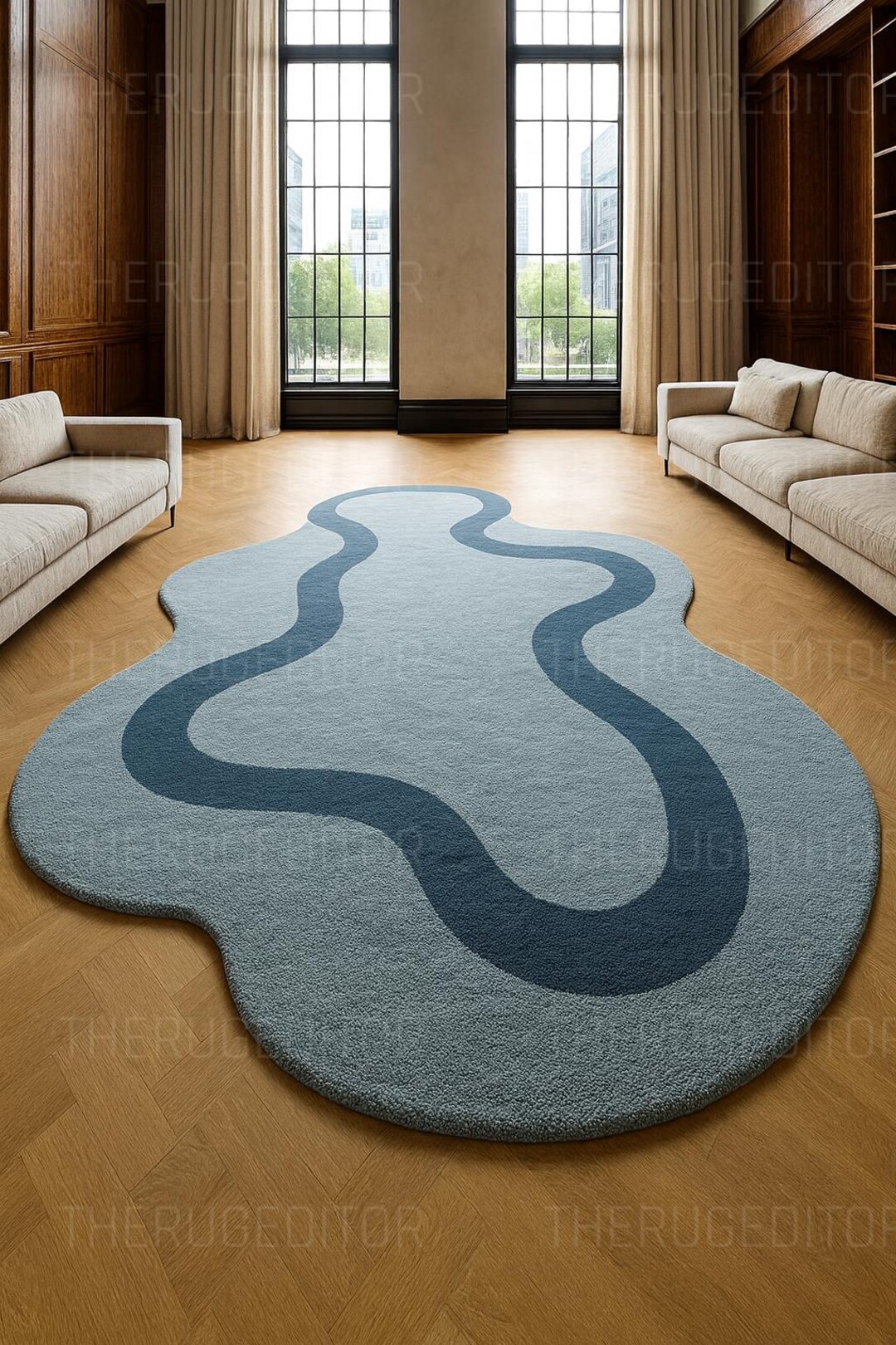 Fluffy Curvy Rug Blue Abstract Wave Area Rug: Modern Curvy Rug - Etsy