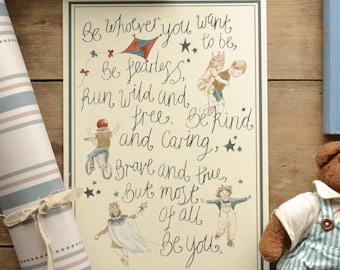 Be You Poem Print: Watercolor Nursery Wall Art