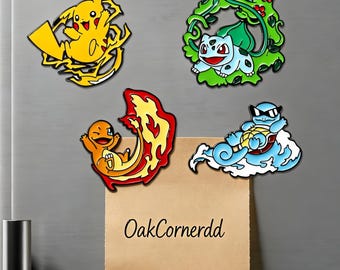 Pokemon Kühlschrankmagnete, Pikachu Glumanda Squirtle Bisasam, Hartemaille Magnetset für Küche Whiteboard Schließfach, niedliches Büro Dekor