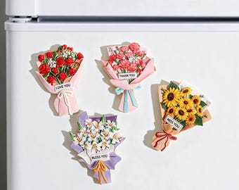 3D Flower Bouquet Magnet, Thank You Gift for Teacher, Mother's Day Gift for Mom, "Love You" Rose Fridge Decor, Forever Floral Keepsake