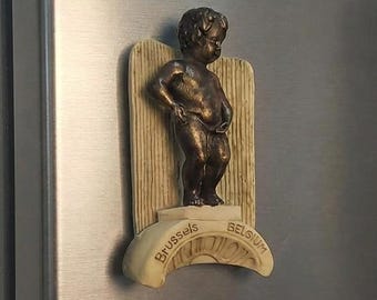 Manneken Pis Magnet, Souvenir aus Brüssel Belgien, berühmte pinkelnde Jungenstatue, europäisches Reiseandenken, Vintage-Bronze-Kühlschrank-Dekor