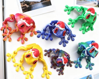 Cute Frog Fridge Magnet, 3D Printed PLA Frog Magnet with Santa Hat, Colorful Frog Refrigerator Decor, Kawaii Animal Magnet, Christmas Gift