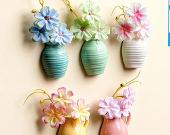 Flower Vase Fridge Magnet, Mini Ceramic Style Floral Magnet, Cute Refrigerator Decor, Spring Kitchen Decor, Housewarming Gift