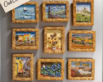 Famous Oil Painting Fridge Magnets,3D Miniature Art Resin Magnet,Starry Night Sunflower Refrigerator Decor,Art Lover Gift,Kitchen decoration