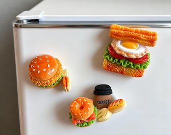 3D Food Refrigerator Magnets, Miniature Resin Burger Sandwich Bagel Coffee, Fake Food Kitchen Decal, Realistic Foodie Gift for Her