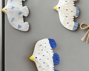 Cute Bird Refrigerator Magnet, Hand Painted Seagull Fridge Magnet, Coastal Kitchen Decor, Beach Style Magnet, Small Gift