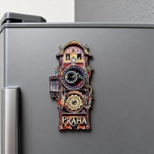 Magnet till Prags astronomiska klocka, stor "Praha" Orloj-souvenir, resepresent till Tjeckien, detaljerad arkitekturdekoration för kylskåp