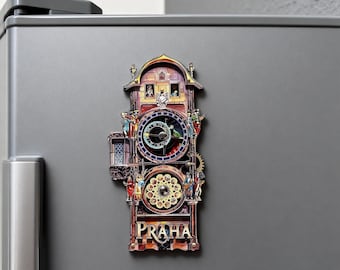 Prague Astronomical Clock Magnet, Large "Praha" Orloj Souvenir, Czech Republic Travel Gift, Detailed Architecture Fridge Decor