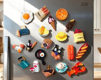 3D Food Refrigerator Magnets, Cute Mini Food Magnets for Fridge, Coffee Bread Dessert Magnet , Fun Kitchen Decor