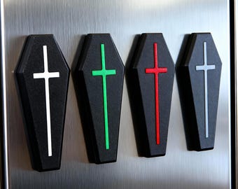 Coffin Cross Fridge Magnet, Gothic Glow-in-the-Dark Refrigerator Magnet, Horror Kitchen Decor, Spooky Coffin Magnet, Halloween Gift