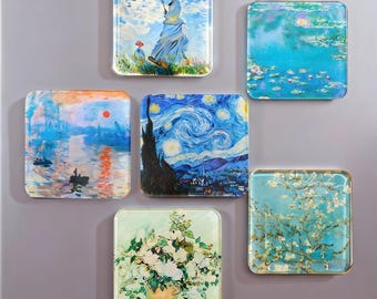 Art Style Fridge Magnet, Mini Square Refrigerator Magnet, Aesthetic Kitchen Decor, Small Art Magnet for Home or Office