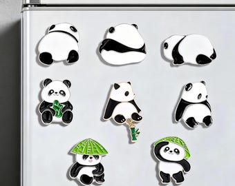 Panda Magnet Set, Cute Black and White Panda Fridge Decor, Alloy Enamel Panda Stickers for Whiteboard, Minimalist Panda Gift for Her