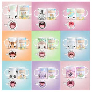 Cute Animals for Kids mug designs with big mouth, sublimation mugs, character pack, funny mugs, smile, teeth, viral mugs, clipart PNG