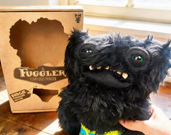 Fuggler Plush Toy - Black 'Wide-Eyed Monster' with Funny Underwear, Ugly Cute Stuffed Animal, Gifts for him/her, Birthday Gift