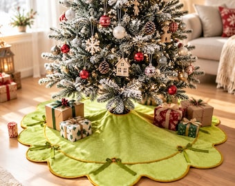 Bow Christmas Tree Skirt,Plush Wavy Edge Tree Base Cove |Style Holiday Home Decor,Soft Faux Fur Christmas Tree Mat for Xmas Party Decoration