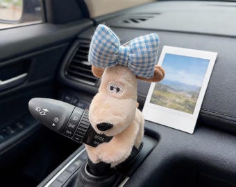 Cute Dog Car Shift Lever Decor, Gromit Plush Car Accessory, Bow Tie Car Interior Decor, Pilot Dog Car Ornament, Gift for Car Lovers