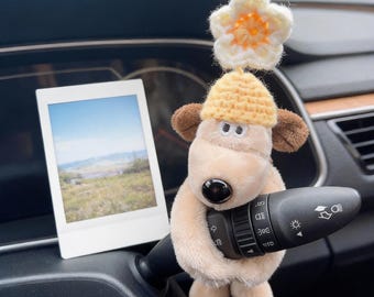 Cute Dog Car Shift Lever Decor, Gromit Plush Car Accessory, Bow Tie Car Interior Decor, Pilot Dog Car Ornament, Gift for Car Lovers