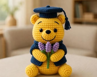 Winnie the Pooh de graduación a crochet, regalo de graduación de oso Pooh hecho a mano, amigurumi de graduado Pooh con gorro, regalo de la clase de 2026 Y-27032603C