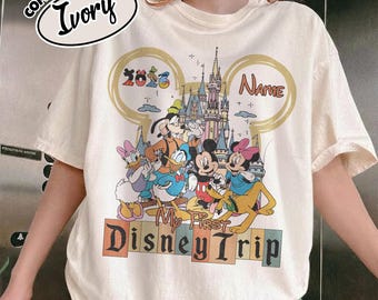 Camiseta Comfort Color personalizada "Mi primer viaje a Disney", camiseta del castillo de Mickey y sus amigos, camiseta a juego para toda la familia de Disney World, regalo retro de Disney YSY418