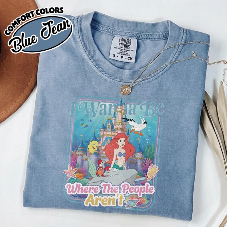 Camiseta Comfort Color Vintage "Quiero estar donde no haya gente", Camiseta de la Princesa Ariel de La Sirenita de Disney, Vacaciones en Magic Kingdom RLTF14 imagen 13