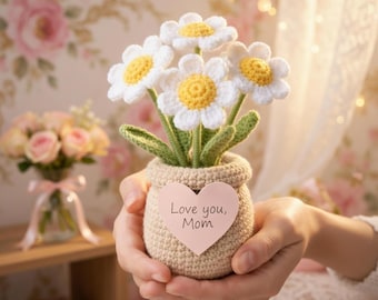 Multi crochet daisy, crochet flower in pot, housewarming gift, desk decoration, room decoration, handmade flower, gift for her R-09032606