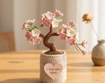 Multiple Crochet Cherry Blossom Bonsai, Handmade Sakura Flower Pot, Mother's Day Gift, Japanese Floral Amigurumi Decor Y-05042619C