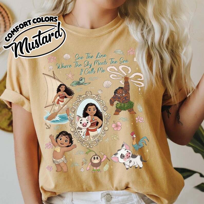 Camisa de princesa Moana con lazo vintage y colores cómodos, camiseta de Disney Maui Hei Hei Pua, camiseta de princesa para viaje de Disneyland WDW Girls RLSZ10 imagen 6