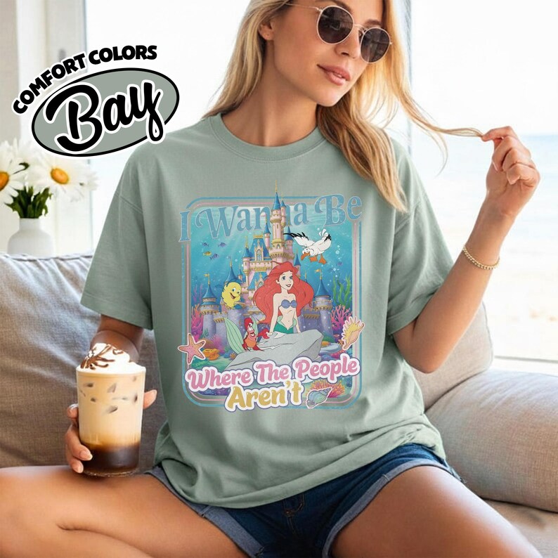 Camiseta Comfort Color Vintage "Quiero estar donde no haya gente", Camiseta de la Princesa Ariel de La Sirenita de Disney, Vacaciones en Magic Kingdom RLTF14 imagen 16