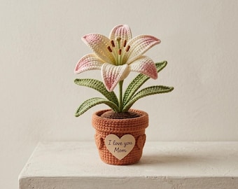 Crochet Lily Flower Pot, Mother's Day Gift for Mom, Handmade Potted Lily, Knitted Lily Flower, Personalized Birthday Gift Mom Y-23042605C