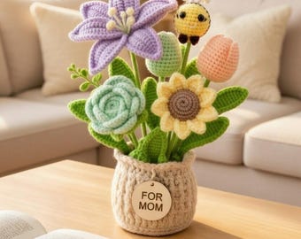 Crochet Thank You Flower Pot, Handmade Amigurumi Bouquet, Cute Ladybug Gift, Personalized Gratitude Gift, Forever Flowers R-27032610