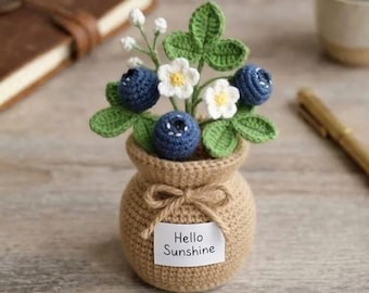 Multiple crochet blueberry, crochet blueberry in pot, housewarming gift, desk decoration, room decoration, handmade gift for her R-14032603