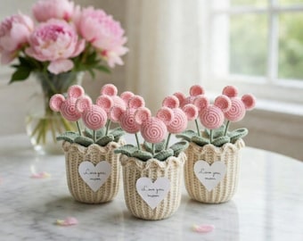 Mickey Crochet Flower Pot, Love You Mom Amigurumi Gift, Handmade Pink Mouse Flower Decor, Cute Mother's Day Gift for Her Y-18032603C