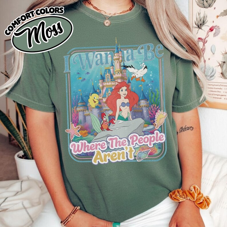 Camiseta Comfort Color Vintage "Quiero estar donde no haya gente", Camiseta de la Princesa Ariel de La Sirenita de Disney, Vacaciones en Magic Kingdom RLTF14 imagen 12