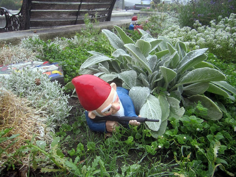 Combat Garden Gnome in prone position with M-16 image 2
